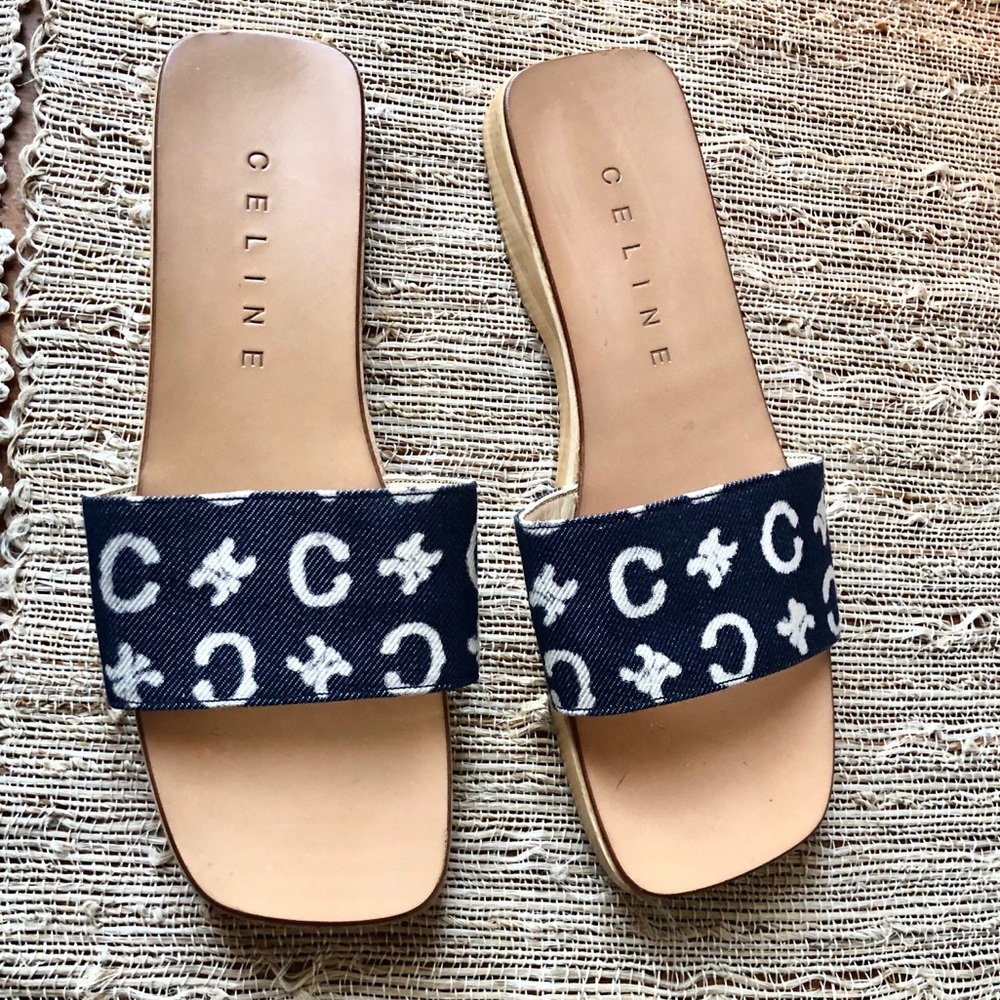 CELINE • Vintage Slides RARE Monogram Mules 37